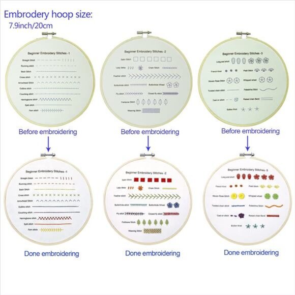 Beginners Embroidery Practice kit 3 Sets to Learn 30 Different Stitches - Picture 3 of 7